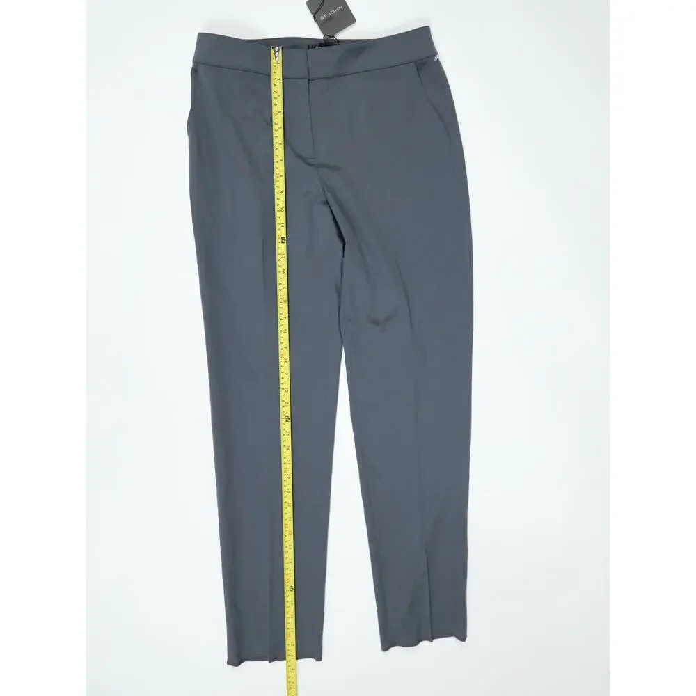 St. John Emma Pewter Gray Wool Blend Straight Leg Pants 8 NWT Raw Hem Luxury